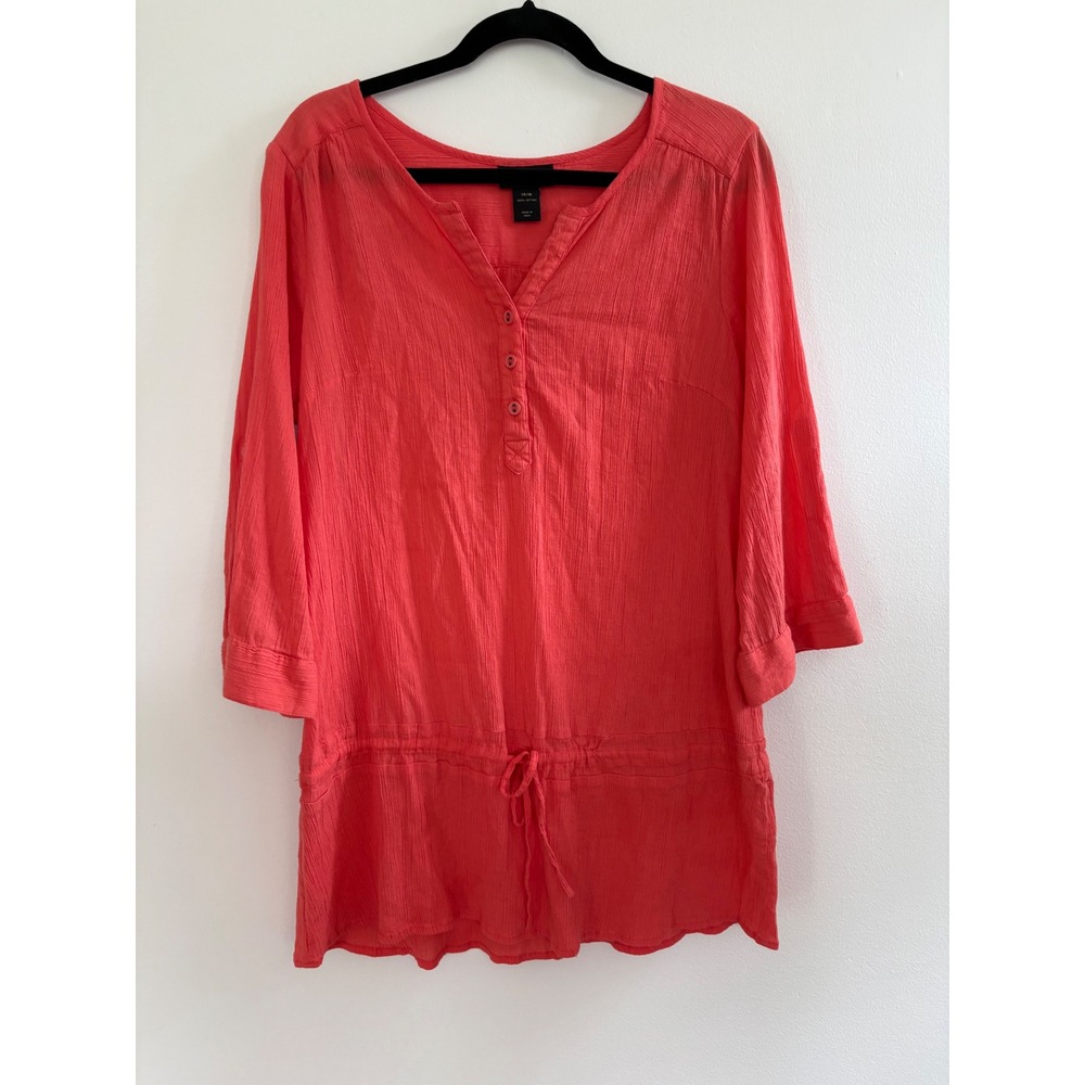 Lane Bryant Coral Cotton Gauze Roll Tab Sleeve Tunic Top 14/16 Womens Orange